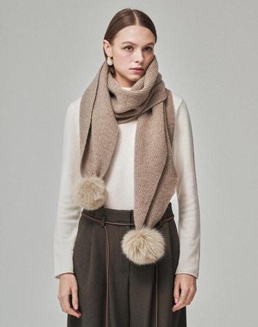 MINK POM WOOL MUFFLER_SOFT MOCHA BROWN
