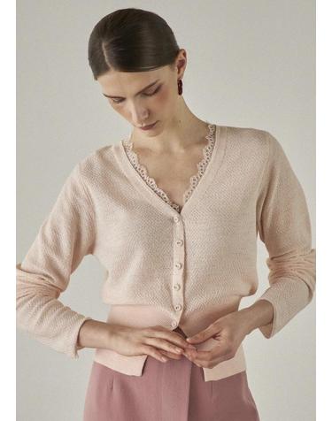 메종드이네스 LACED V-NECK CARDIGAN_PINK