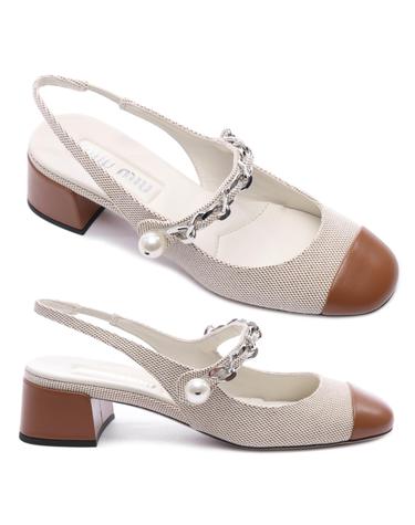 25SS 여성 투톤 캔버스 슬링백 펌프스 (5I045E Q1D F062F F 035 25S)
