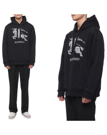 [유니코] [버버리] 23FW 남성 엠브로이더리 EKD 자수 후드티셔츠 (8072776 BLACK 23F) (8072776 BLACK 23F)