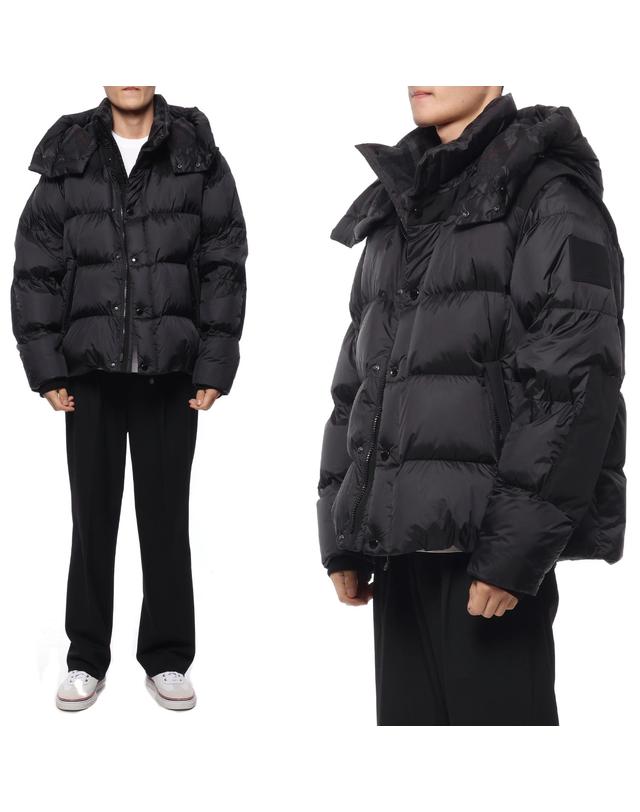 버버리 [유니코] [버버리] 23FW 남성 디태처블 슬리브 후드 패딩 (8059139 BLACK 23F) (8059139 BLACK 23F) 착용컷