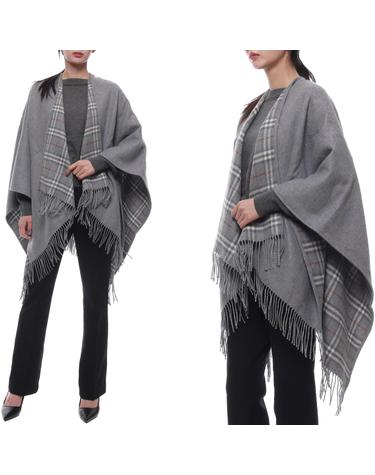 24FW 여성 체크 울 리버시블 케이프 (8071675 GREY 24F)
