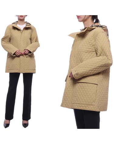 24FW 여성 체크 후드 퀼팅 재킷 (8093877 FLAX 24F)