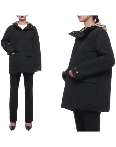24FW 여성 체크 후드 퀼팅 재킷 (8093876 BLACK 24F)