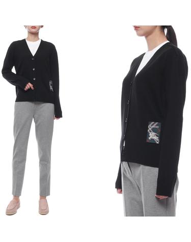25SS 여성 체크 라벨 울 가디건 (8103191 BLACK 25S)