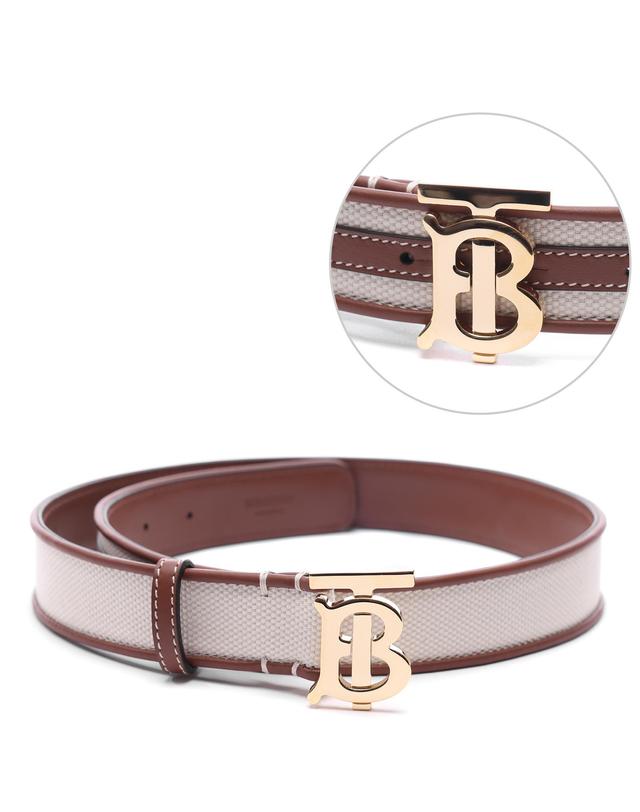 버버리 24SS 여성 TB 캔버스 레더 벨트 (8052480 WHITE TAN GOLD 24S) 착용컷