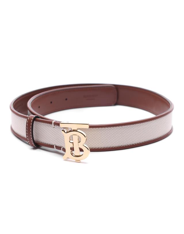 버버리 24SS 여성 TB 캔버스 레더 벨트 (8052480 WHITE TAN GOLD 24S) 착용컷
