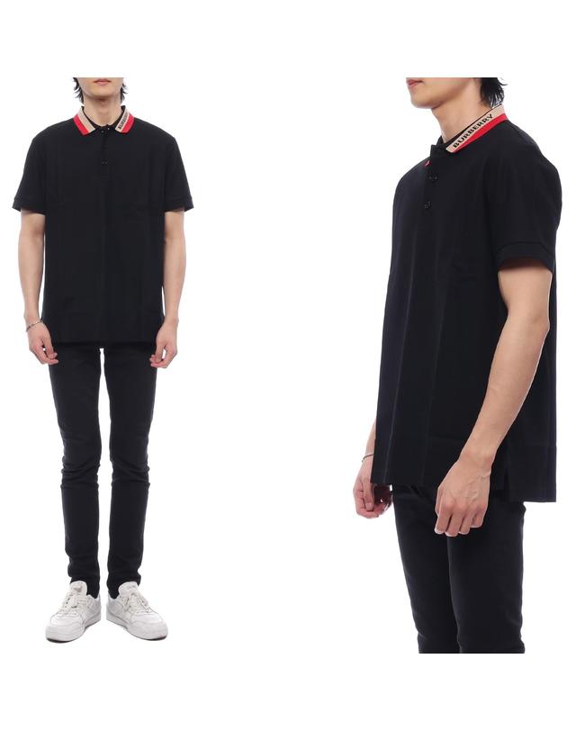 버버리 24SS 남성 스트라이프 로고 폴로 반팔티셔츠 (8083154 BLACK 24S) 착용컷