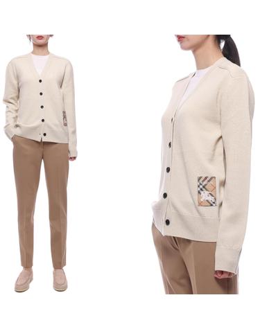 25SS 여성 체크 라벨 울 가디건 (8102690 NUTMEG 25S)