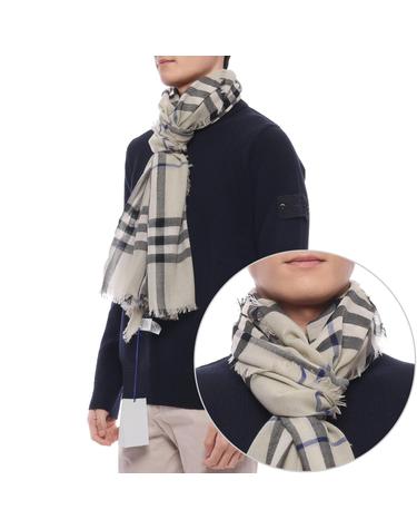 25SS 남성 체크 프린트 울 머플러 (8085068 LICHEN M 25S)
