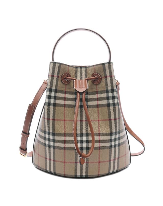 버버리 25FW 여성 체크 버킷 토트숄더백 (8109795 VINTAGE CHECK BRIAR BROWN 25F) 착용컷