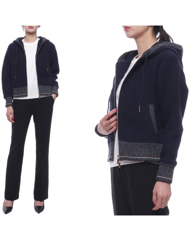 톰브라운 24FW 여성 울 플리스 후드집업 (FJT349A J0100 415 24F) 착용컷