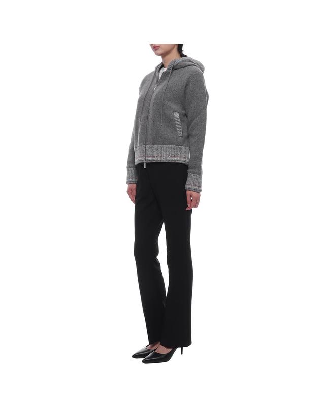 톰브라운 24FW 여성 울 플리스 후드집업 (FJT349A J0100 055 24F) 착용컷