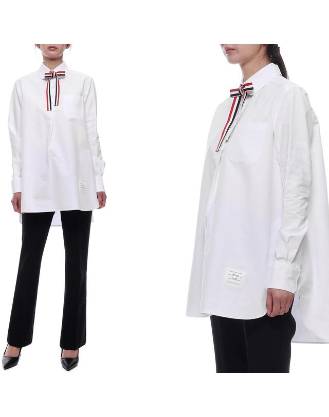톰브라운 25SS 여성 보우 타이 블루종 셔츠 (FLL139A 06496 100 25S) 착용컷
