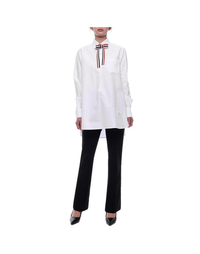 톰브라운 25SS 여성 보우 타이 블루종 셔츠 (FLL139A 06496 100 25S) 착용컷