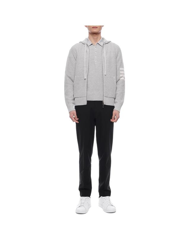 톰브라운 25SS 남성 린넨 혼방 사선 스트라이프 후드집업 (MKT015A Y6011 065 25S) 착용컷