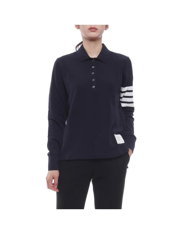 톰브라운 26FW 여성 사선 스트라이프 폴로 긴팔티셔츠 (FJP053G 07976 415 26F) 착용컷