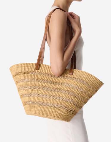 다크와인 라피아 PANIER GM백