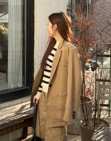 다크베이지 원버튼 오버핏 자켓