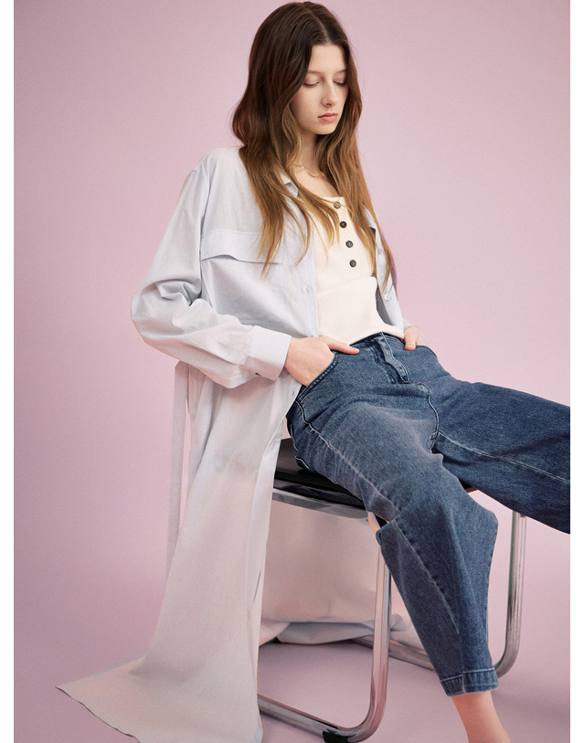 아떼 바네사브루노 여성 [셀럽착용] 라이트블루 포켓 셔츠형 원피스 밝은 블루 착용컷