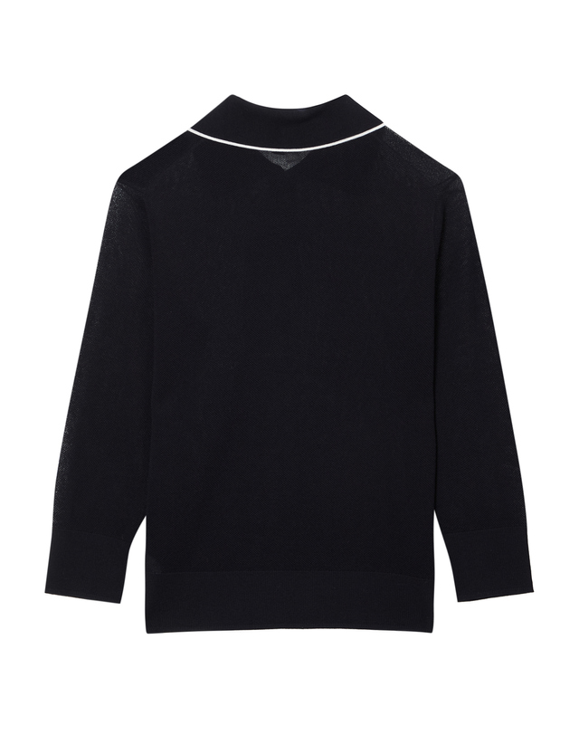 빈스 여성 네이비 라인배색 면 긴팔카라니트 착용컷