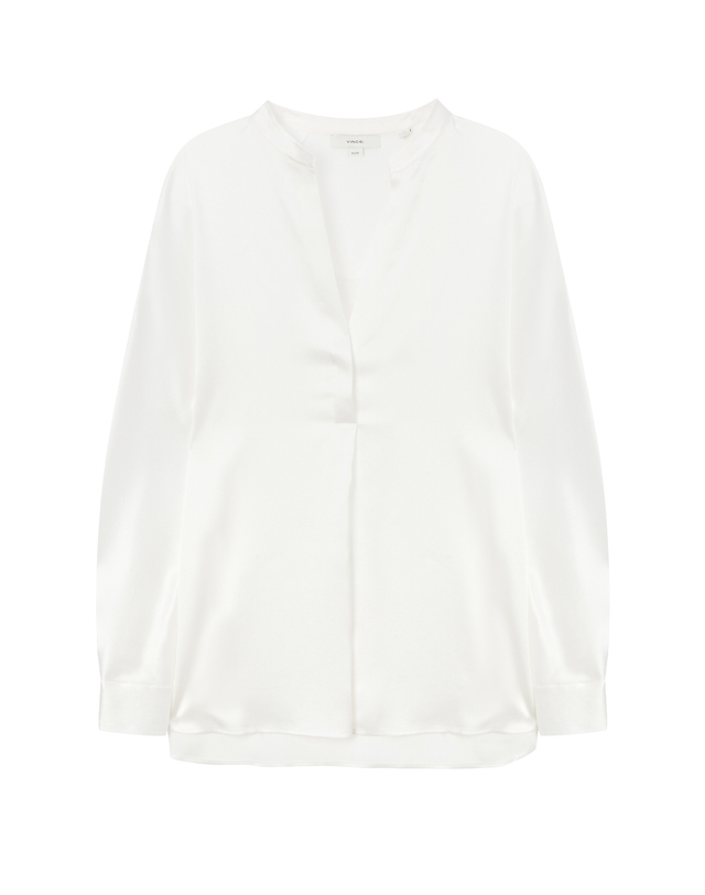 빈스 여성 화이트 단색 실크 긴팔블라우스 흰색 착용컷