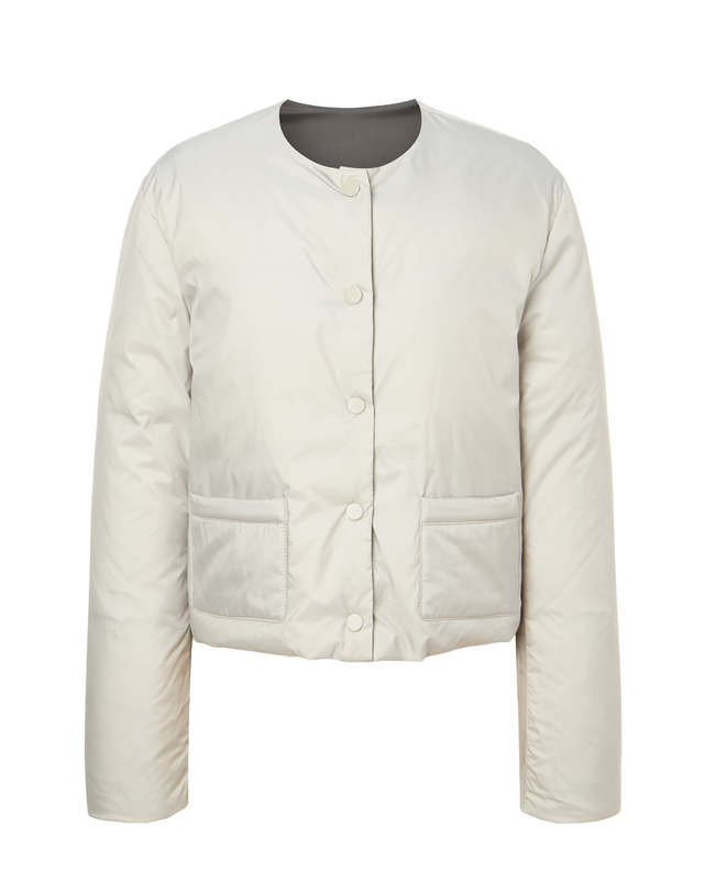 빈스 여성 그레이 포켓배색 구스다운점퍼 밝은 그레이 착용컷