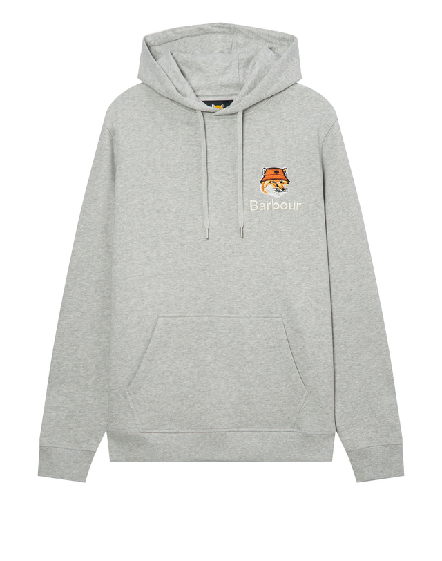 바버 [Barbour X Maison Kitsune] 남성 그레이 Burnt Henna Fox Head 후드 착용컷