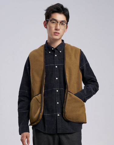 남성 브라운 Warm Pile Waistcoat Zip 베스트