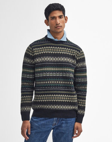 남성 블랙 Case Fair Isle 크루넥 니트