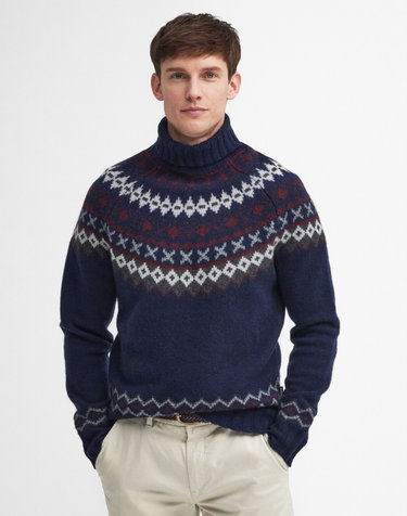 남성 네이비 Roose Fair Isle 터틀넥 니트