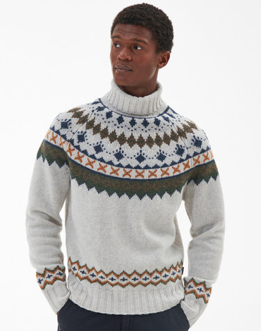 남성 화이트 Roose Fair Isle 터틀넥 니트