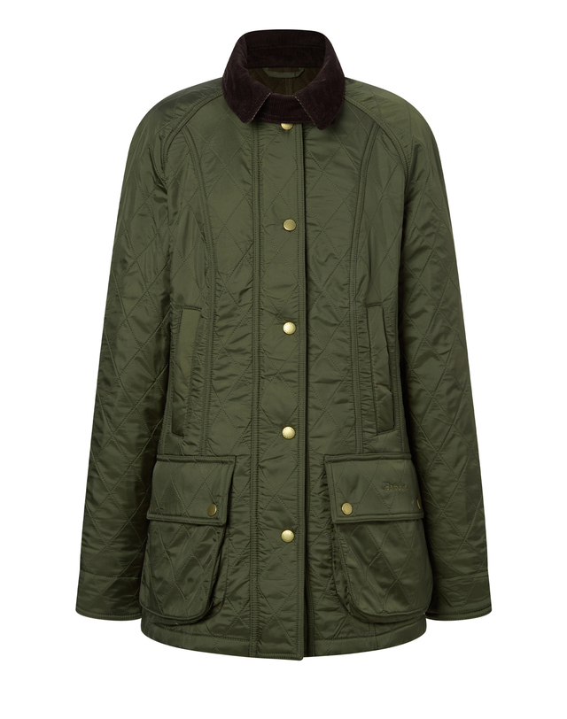 바버 여성 카키 Beadnell Polarquilt 비드넬 폴라퀼트 자켓 진한 연두 착용컷
