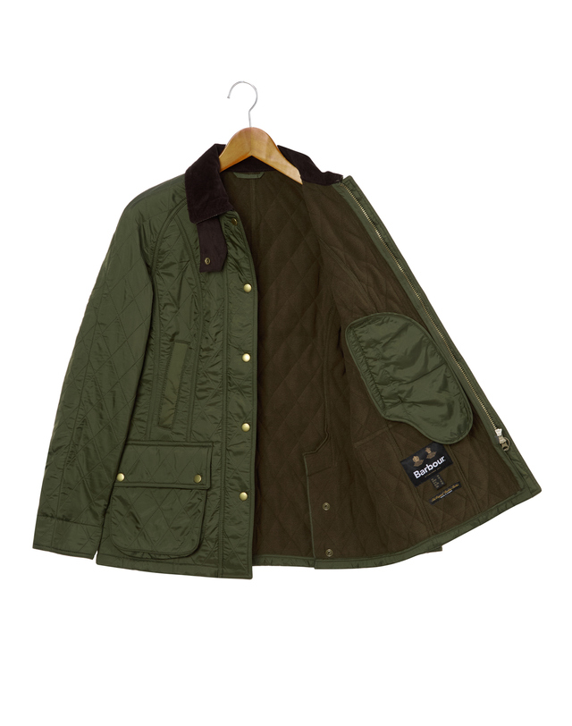바버 여성 카키 Beadnell Polarquilt 비드넬 폴라퀼트 자켓 진한 연두 착용컷