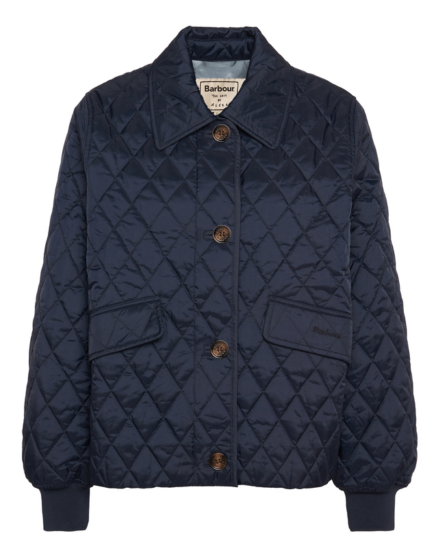 바버 [Barbour X Alexa] 여성 네이비 Jamie 퀼팅 자켓 착용컷