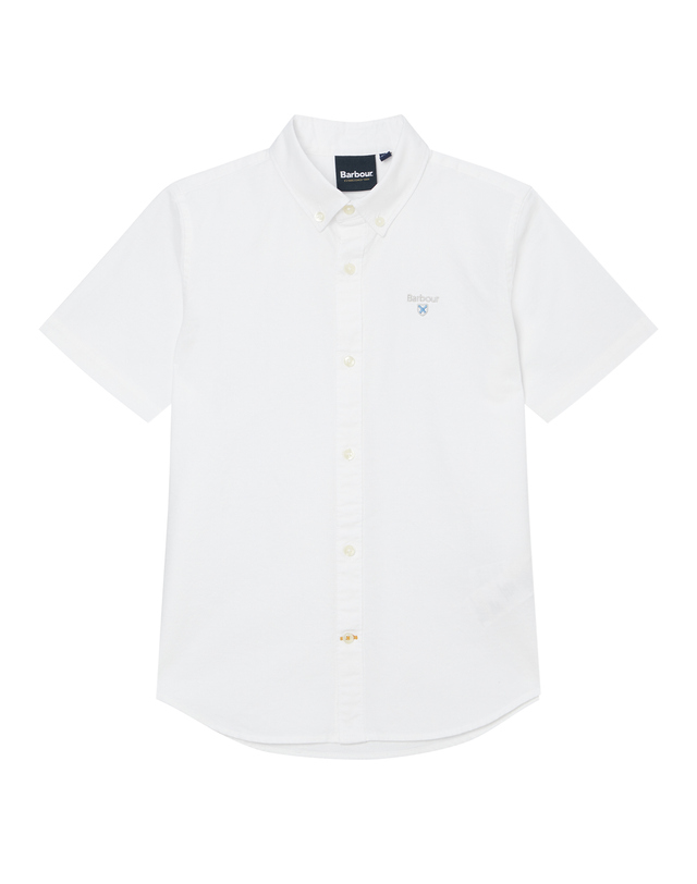 바버 [Barbour Kids] 키즈 화이트 Camford S/S 테일러드 셔츠 흰색 착용컷