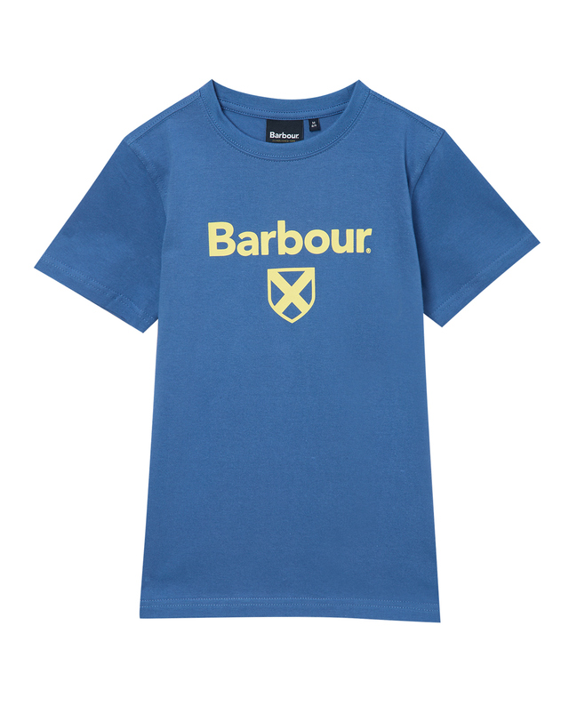 바버 [Barbour Kids] 키즈 블루 Essential 코튼 반팔 티셔츠 밝은 블루 착용컷