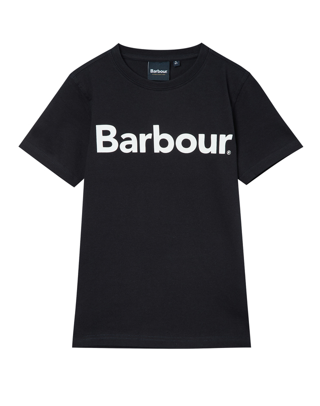 바버 [Barbour Kids] 키즈 네이비 Staple 코튼 반팔 티셔츠 착용컷