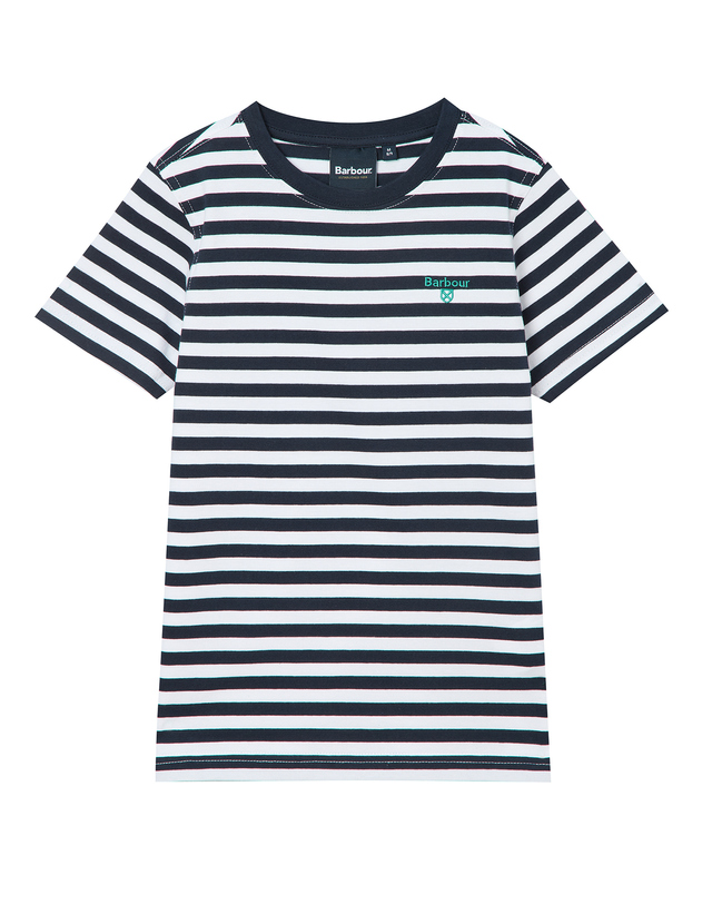 바버 [Barbour Kids] 키즈 네이비 Finley 코튼 반팔 티셔츠 착용컷