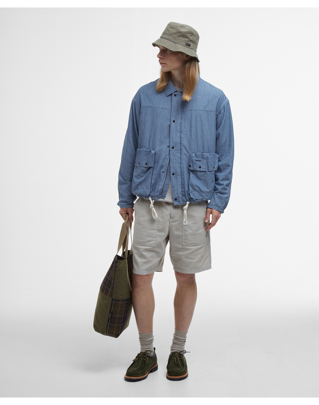 바버 [BEST SALE]남성 블루 Duham Chambray 캐주얼 자켓 착용컷
