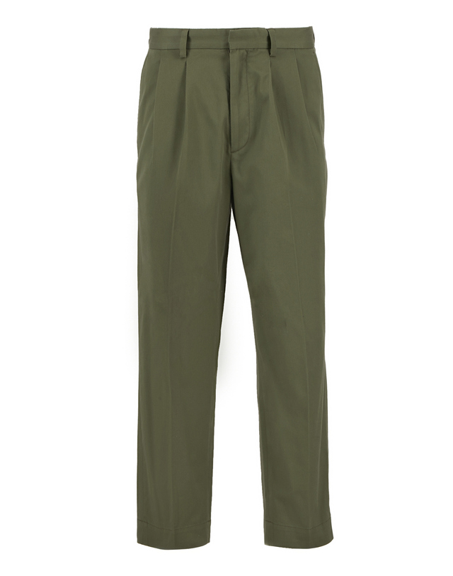 바버 남성 올리브 Ted Relaxed Fit 팬츠 진한 연두 착용컷