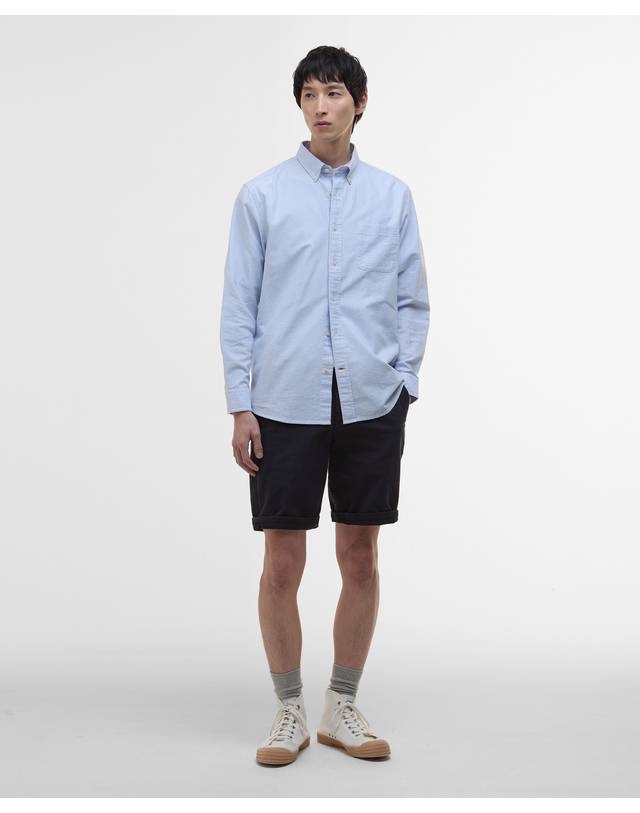 바버 남성 블루 Striped Dunand OS Fit 옥스포드 셔츠 착용컷