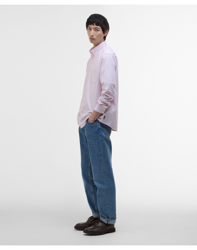 바버 남성 핑크 Striped Dunand OS Fit 옥스포드 셔츠 착용컷