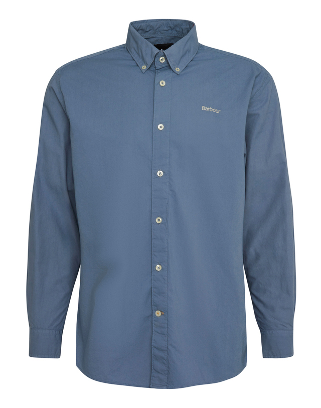 바버 남성 블루 Garment Dyed Poplin OS Fit 셔츠 착용컷