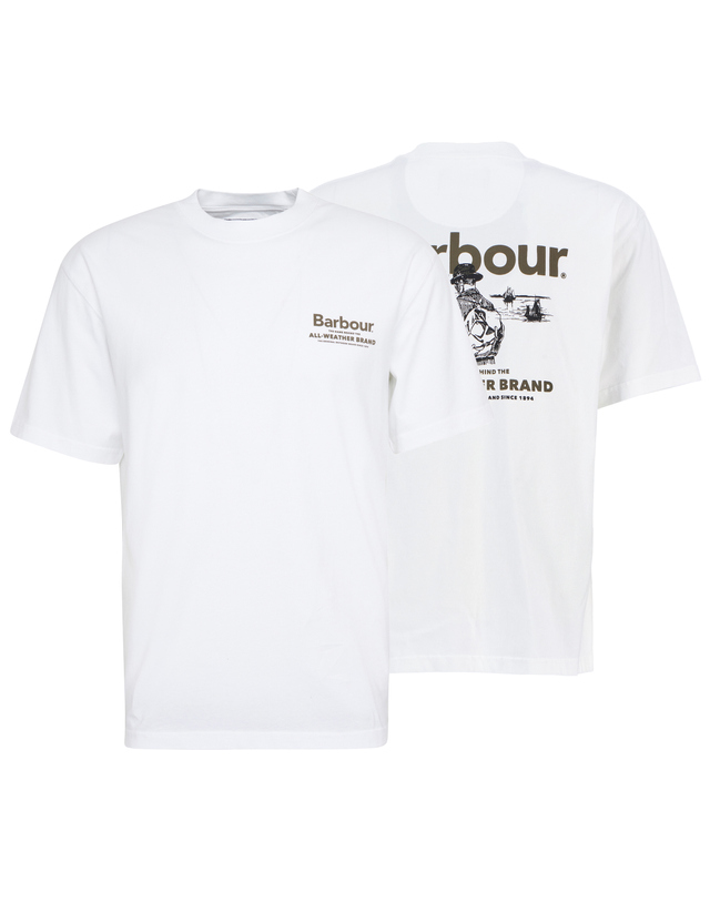 바버 남여공용 화이트 Outdoors Graphic OS Fit 티셔츠 흰색 착용컷