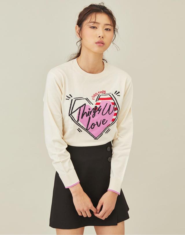 앳코너 아이보리 아크릴 혼방 Things We Love 라운드넥 스웨터 착용컷