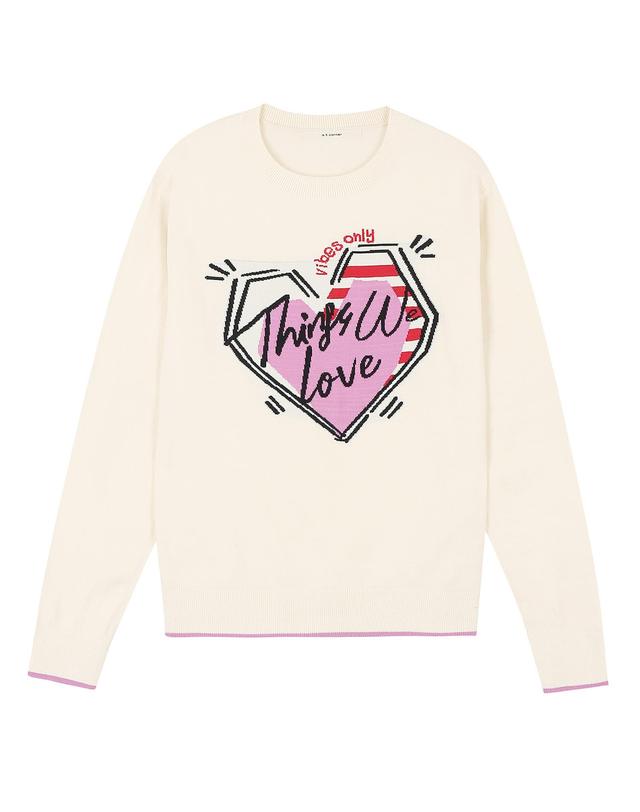 앳코너 아이보리 아크릴 혼방 Things We Love 라운드넥 스웨터 착용컷