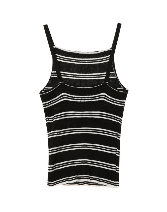엠오엠씨 STRIPE SLEEVELESS TOP BK 엠오엠씨 블랙 착용컷