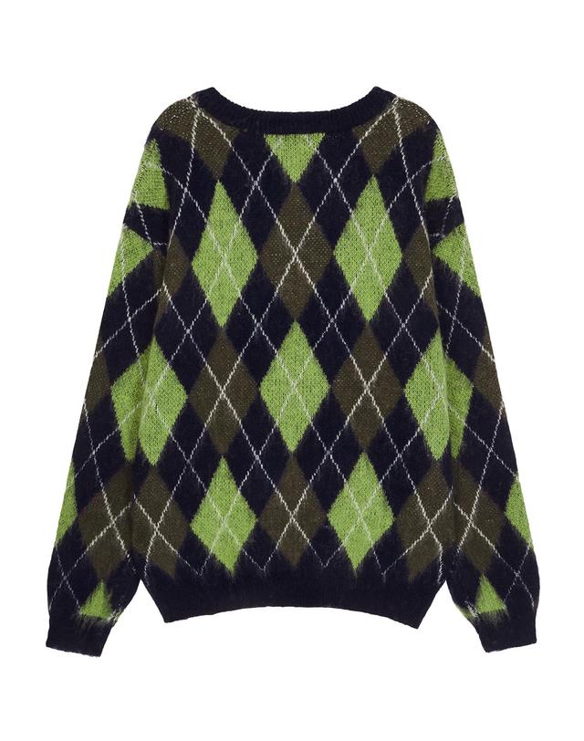 배드 팩토리 헤어리 아가일 스웨터 네이비/그린 (HAIRY ARGYLE SWEATER NAVY/GREEN) 착용컷