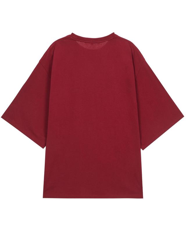 배드 팩토리 OVERSIZED RETRO LOGO TEE WINE 진한 레드 착용컷